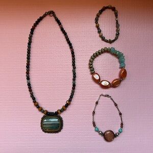 Elegant Boho Multicolor Beaded Necklace and Bracelet Set